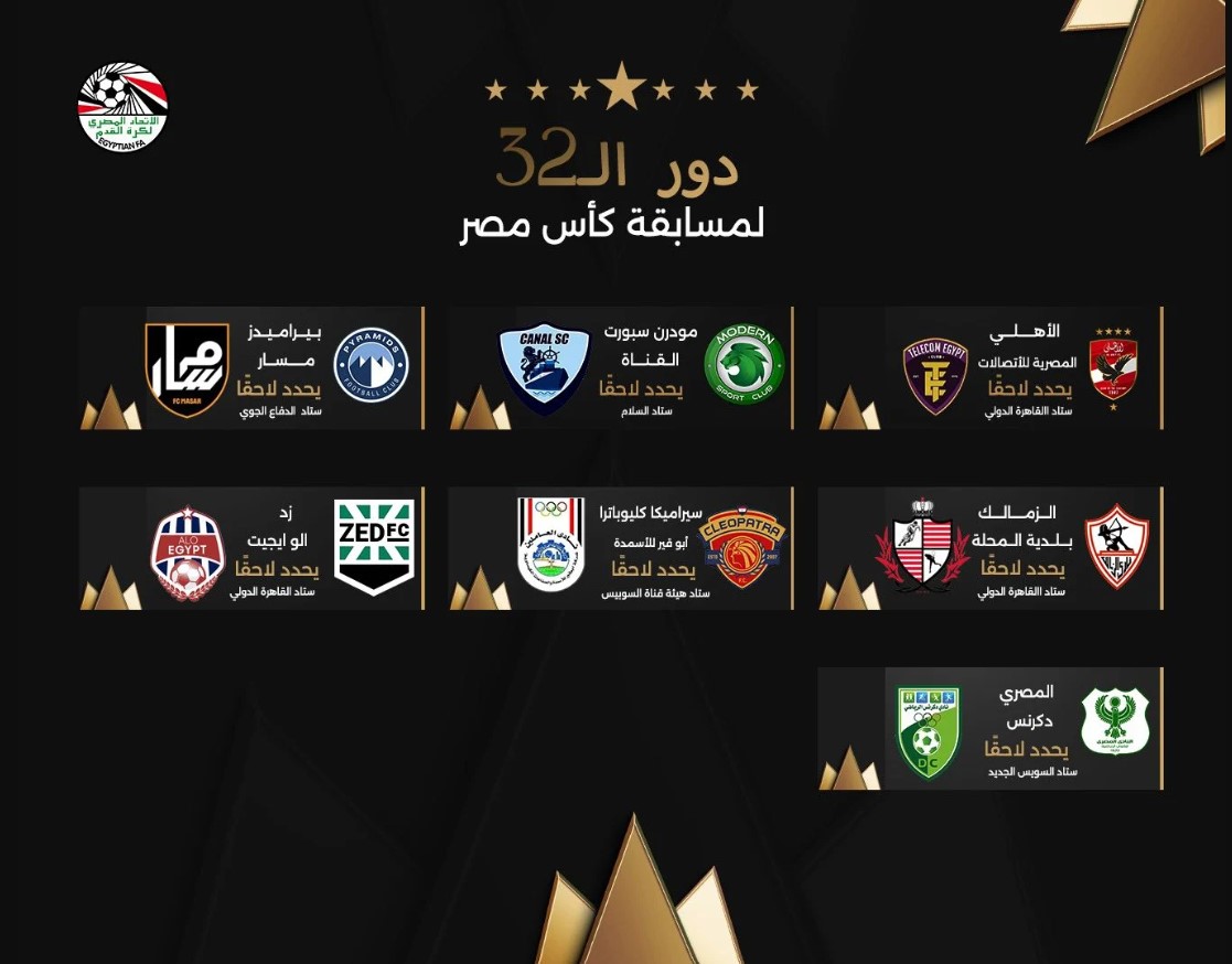 «مواعيد مباريات كأس مصر الدور الـ32: البطولة تشد الأنفاس مع انطلاق موسم 2025/2026»