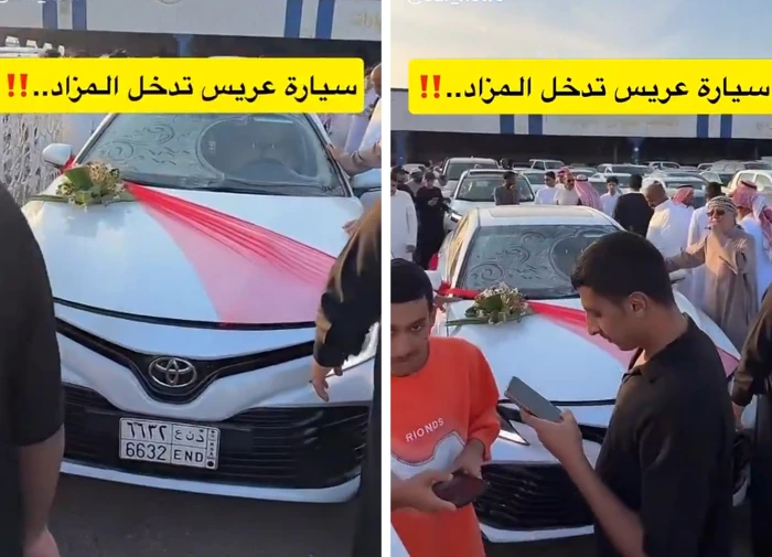 «مزاد مثير للجدل على سيارة عريس مزينة بالورود»