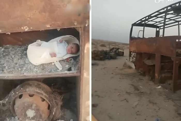 «مأساة إنسانية: لحظة إنقاذ رضيع حي من شاحنة مشتعلة في العراق»