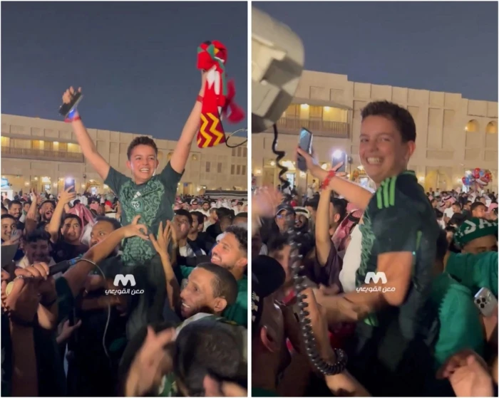«فرحة عفوية في الدوحة» الجماهير السعودية ترفع طفلًا جزائريًا على الأكتاف احتفالًا باستعادة هاتفه المفقود